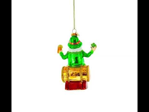 Irish Leprechaun Gnome Santa Holding Beer and Shamrock Glass Christmas Ornament