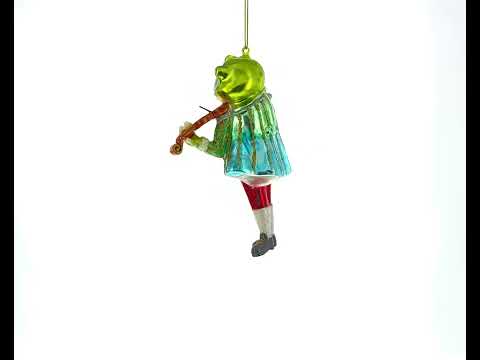 Frog Playing Violin Glass Christmas Ornament