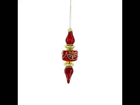 Roter und goldener Glas-Weihnachtsschmuck mit Zierspitze