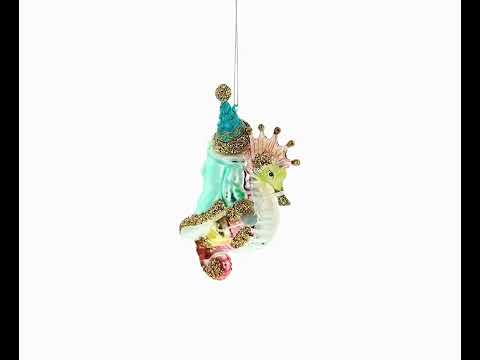 Santa Riding Seahorse Glass Christmas Ornament