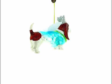 Basset Dog with Crown and Wings Glass Christmas Ornament