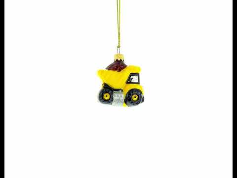 Yellow Dump Truck Glass Christmas Ornament