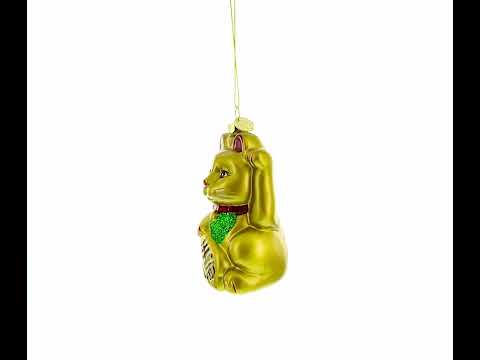 Lucky Cat Blown Glass Christmas Ornament