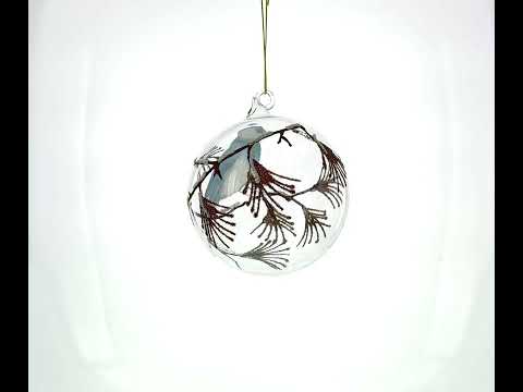 Bluebird In Frosted Forest Scene Glass Ball Christmas Ornament