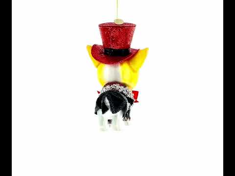 Adorno navideño de cristal con chihuahua y sombrero de copa