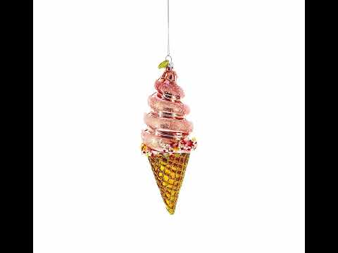 Pink Ice Cream Glass Christmas Ornament