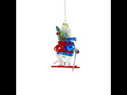 Adorno navideño de cristal con forma de conejito esquiando con mochila