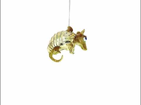 Armadillo With Curled Tail Glass Christmas Ornament