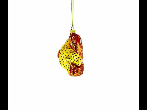 Spotted Leopard Cub Climbing Tree Glass Christmas Ornament