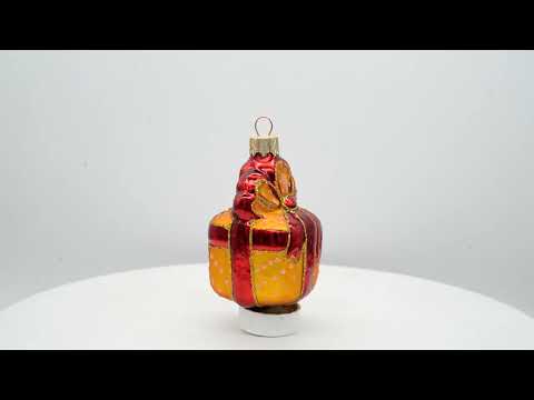 Orange Gift Box with Bow Glass Christmas Ornament