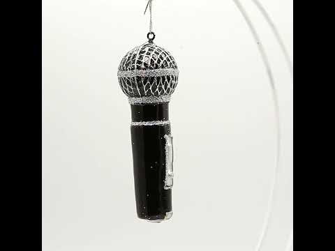 Black Microphone Glass Christmas Ornament
