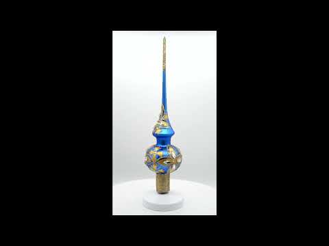 Diamond Stars on Blue and Gold Glass Christmas Tree Topper 11 Inches