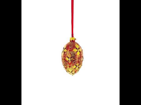 Gilded Bloom & Pearl Lattice Jeweled Glass Egg Ornament 4 Inches