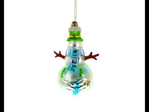 Snowman with Winter Village Painting Glass Christmas Ornament