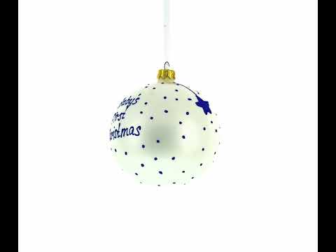 Boy Opening Gift Glass Ball Baby's First Christmas Ornament 4 Inches