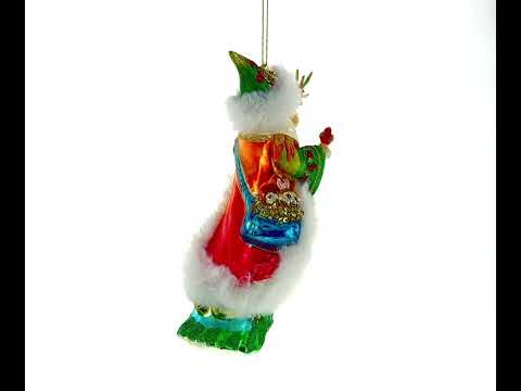 Woodland Santa with Birds Glass Christmas Ornament