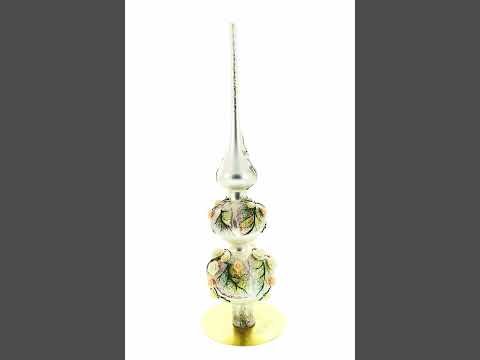 Pink and White Roses Bouquet on Double Ball Glass Christmas Tree Topper 12.5 Inches
