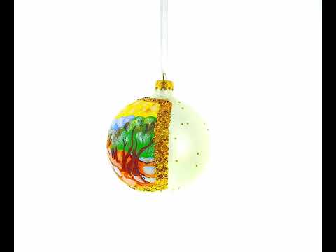 Adorno navideño de bola de cristal soplado de 10 cm de Van Gogh, 'Olivos con cielo amarillo y sol', 1889