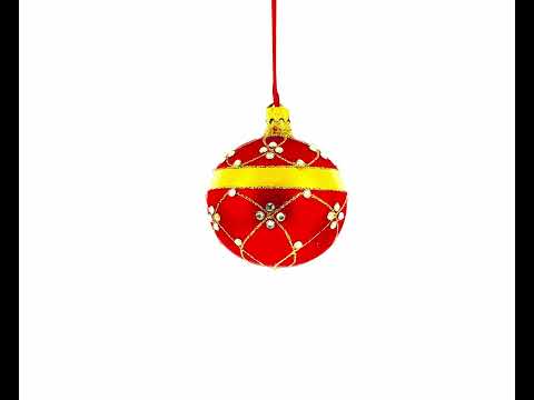 Adorno navideño con diseño de enrejado de diamantes sobre bola de cristal roja de 3,25 pulgadas