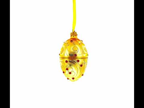 Red Jewels on Champagne Swirls Glass Egg Ornament 4 Inches