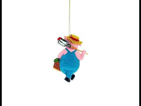 Farmer Pig with Veggie Basket Resin Christmas Ornament