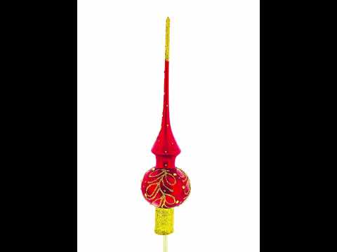 Red Paisley Glass Christmas Tree Topper 11 Inches