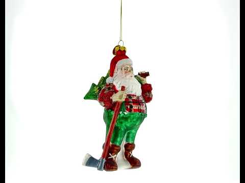 Lumberjack Santa Glass Christmas Ornament