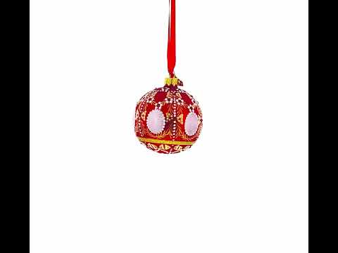 Adorno navideño de bola de cristal rojo real del Palacio de Alexander de 1908, 3,25 pulgadas
