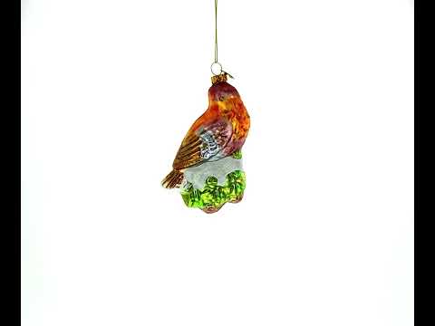 Songbird on Branch Glass Christmas Ornament