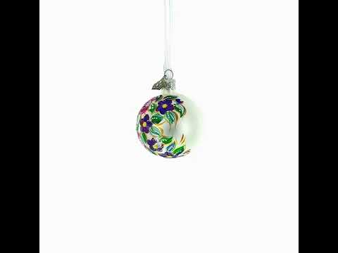 Bird & Floral Design Folk Art Glass ball Ornament 2.4 Inches