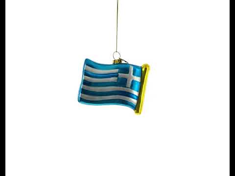 Waving Flag of Greece Glass Christmas Ornament