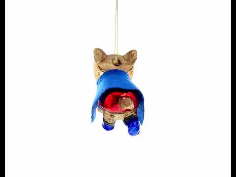 Super Pup in Blue Cape Glass Christmas Ornament