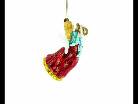 Angel Playing Music on Harp Glass Christmas Ornament