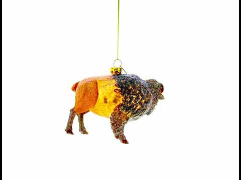 Walking Bison Glass Christmas Ornament