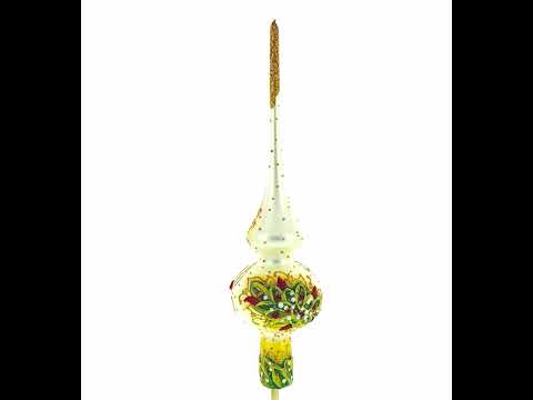 Dimensional Roses Bouquet on White Glass Christmas Tree Topper 11 Inches