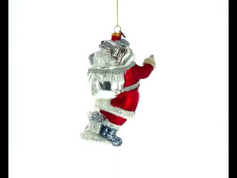 Classic Santa Claus Holding Bell Glass Christmas Ornament