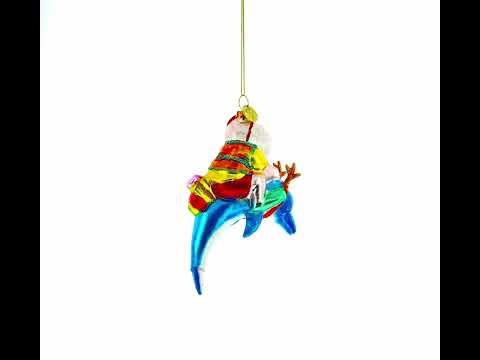 Santa Diver Riding Dolphin Glass Christmas Ornament