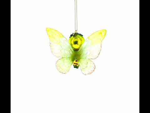 Enchanting Girl in Butterfly Costume Blown Glass Christmas Ornament