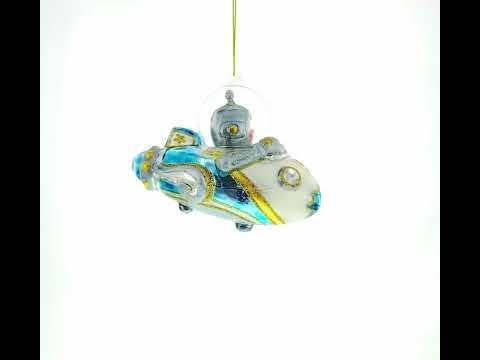 Astronaut Driving Spaceship Glass Christmas Ornament