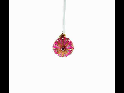 Gold Glitter Burst with Jewel Accents Glass Ball Christmas Ornament
