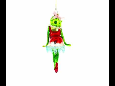 Frog in Dress Dancing Glass Christmas Ornament