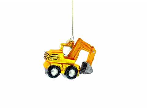 Wheel Excavator Construction Vehicle Blown Glass Christmas Ornament