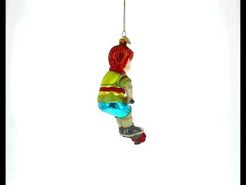 Vintage Style Boy on Pogo Stick Glass Christmas Ornament
