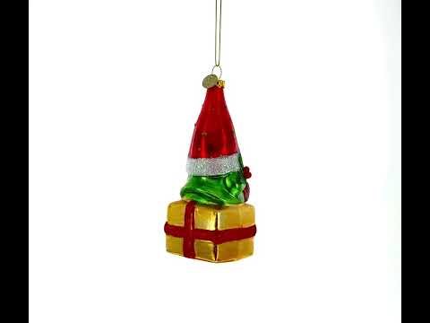 Gnome Bearing Gifts Glass Christmas Ornament
