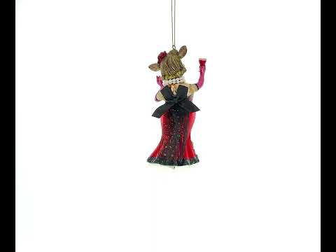 Cow Sipping Red Wine Glass Christmas Ornament