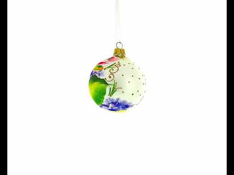 Exquisite Roses Glass Ball Christmas Ornament 3.25 Inches
