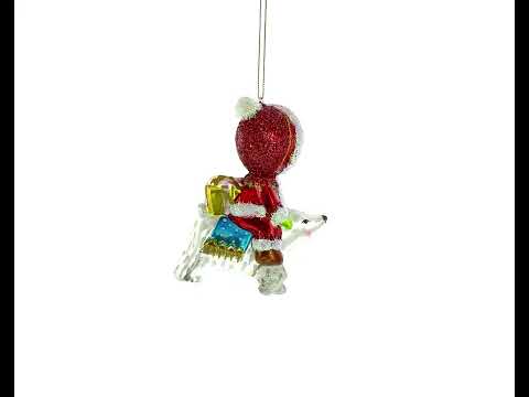 Girl Riding a Polar Bear Hand Glass Christmas Ornament