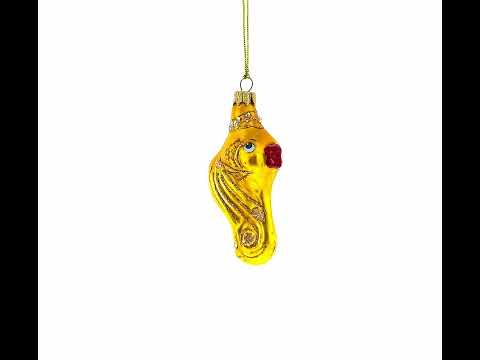 Gold Fish with Red Lips and Blue Eyes Glass Christmas Ornament