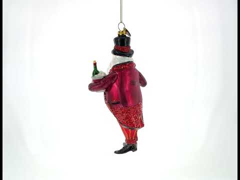 Santa Toasting with a Glass of Red Wine Blown Glass Christmas Ornament