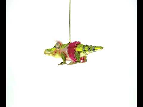 Alligator in Pink Ballerina Ensemble Glass Christmas Ornament